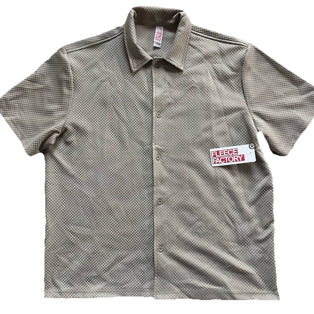 Fleece Factory XL Short Sleeve Button Up Shirt Taupe Brown Stretch NWT